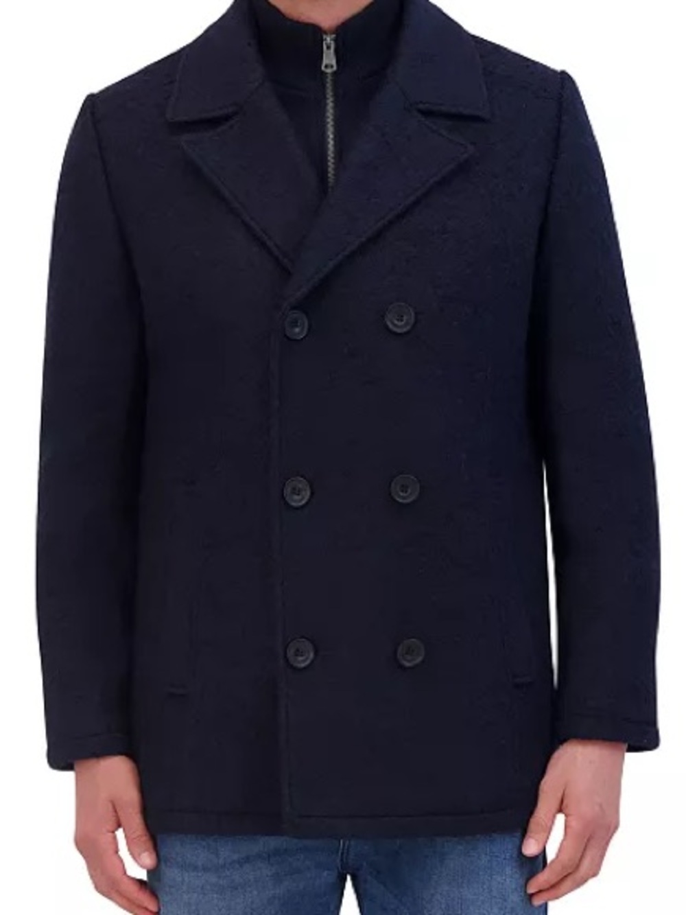 Kenneth Cole Men's Double-Breasted Dark Navy Pea Coat
